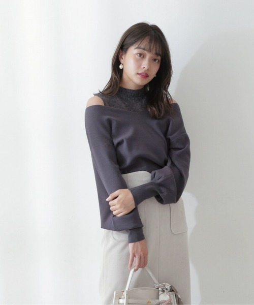 PROPORTION BODY DRESSING(プロポーションボディドレッシング)の「レースドッキングニット/1212270505(ニット/セーター・レディース・ブラウン/グレー/グレー系その他・FREE)」の6枚目の写真