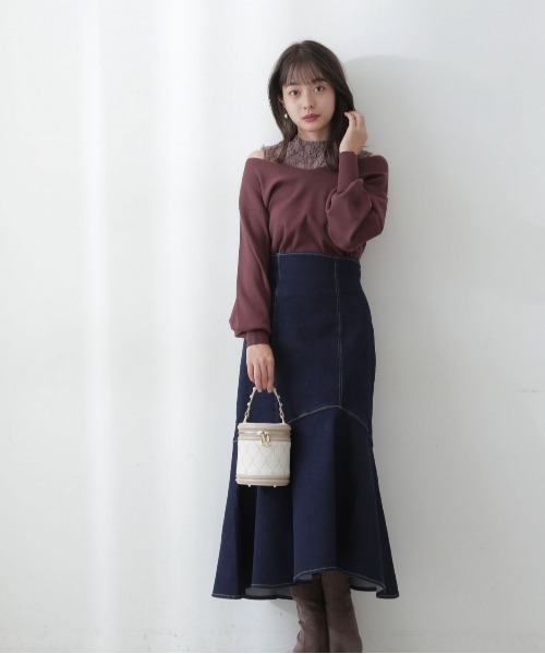 PROPORTION BODY DRESSING(プロポーションボディドレッシング)の「レースドッキングニット/1212270505(ニット/セーター・レディース・ブラウン/グレー/グレー系その他・FREE)」の9枚目の写真