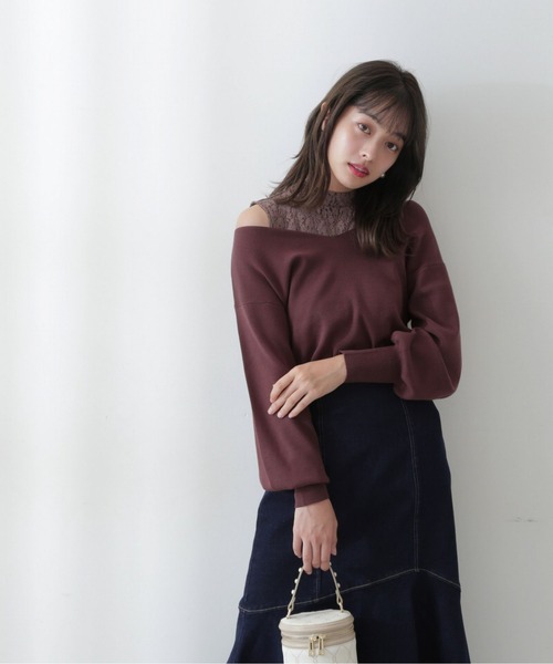 PROPORTION BODY DRESSING(プロポーションボディドレッシング)の「レースドッキングニット/1212270505(ニット/セーター・レディース・ブラウン/グレー/グレー系その他・FREE)」の7枚目の写真