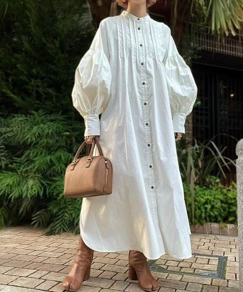 INTER FACTORY（インターファクトリー）の「ファッションインフルエンサー MAIKO - ランタンスリーブシャツワンピース（シャツワンピース・レディース・チャコール/ホワイト・SMALL/MEDIUM）」の4枚目の写真