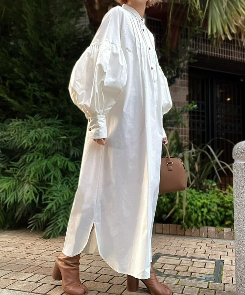 INTER FACTORY（インターファクトリー）の「ファッションインフルエンサー MAIKO - ランタンスリーブシャツワンピース（シャツワンピース・レディース・チャコール/ホワイト・SMALL/MEDIUM）」の7枚目の写真