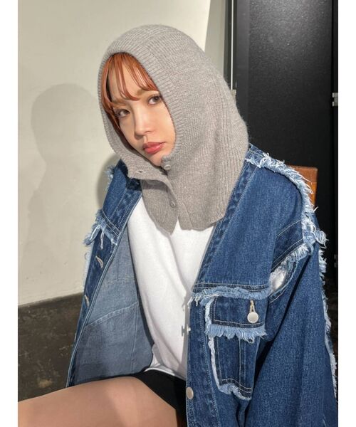 EMODA（エモダ）の「ニットフードウォーマー（ニットキャップ/ビーニー・レディース・ブラック/グレー・FREE）」の13枚目の写真