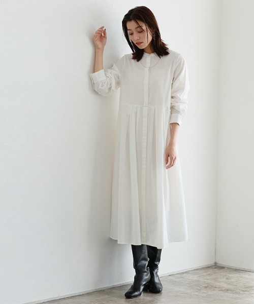 Pierrot(ピエロ)の「ウエストタックシャツワンピース(シャツワンピース・レディース・ネイビー/オフホワイト・M/L)」の4枚目の写真