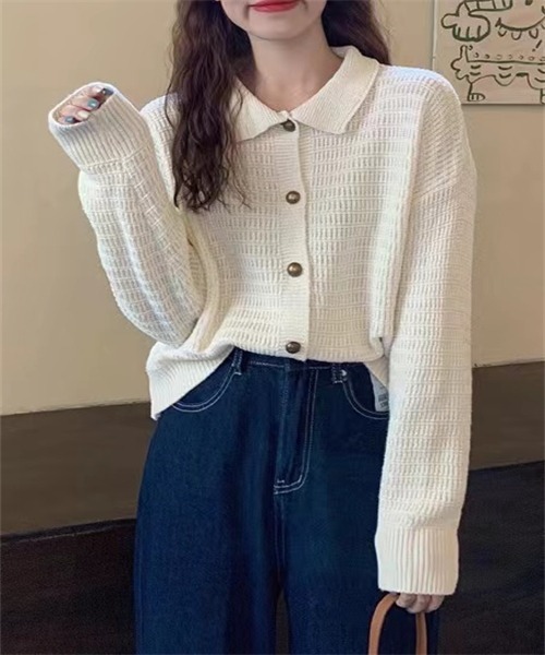 FREE STYLISTS(フリー スタイリスト)の「襟付けニットカーディガン(カーディガン/ボレロ・レディース・キャメル/ベージュ/ネイビー・FREE)」の1枚目の写真