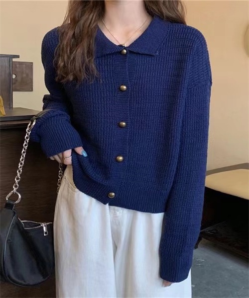 FREE STYLISTS(フリー スタイリスト)の「襟付けニットカーディガン(カーディガン/ボレロ・レディース・キャメル/ベージュ/ネイビー・FREE)」の2枚目の写真