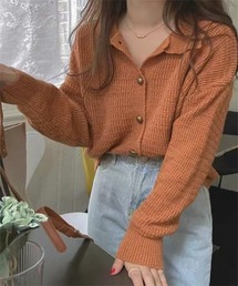 襟付けニットカーディガン