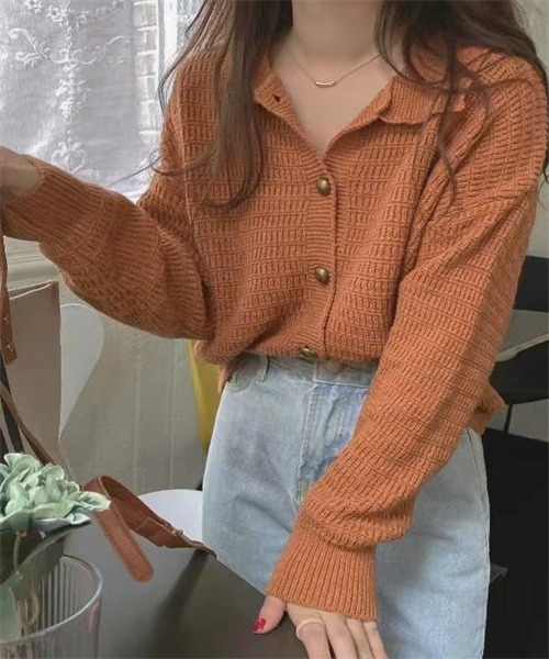 FREE STYLISTS(フリー スタイリスト)の「襟付けニットカーディガン(カーディガン/ボレロ・レディース・キャメル/ベージュ/ネイビー・FREE)」の3枚目の写真