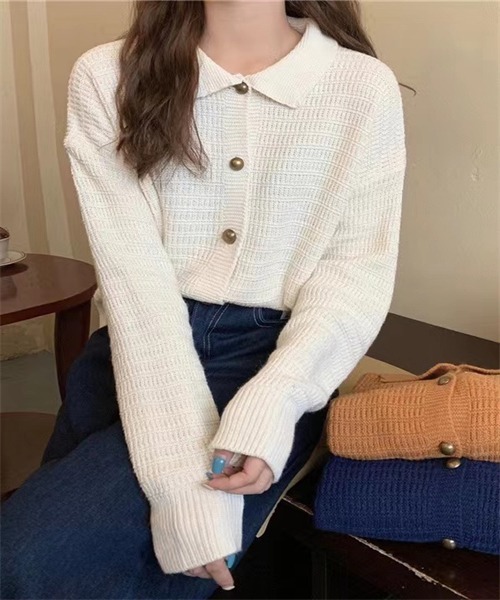 FREE STYLISTS(フリー スタイリスト)の「襟付けニットカーディガン(カーディガン/ボレロ・レディース・キャメル/ベージュ/ネイビー・FREE)」の17枚目の写真