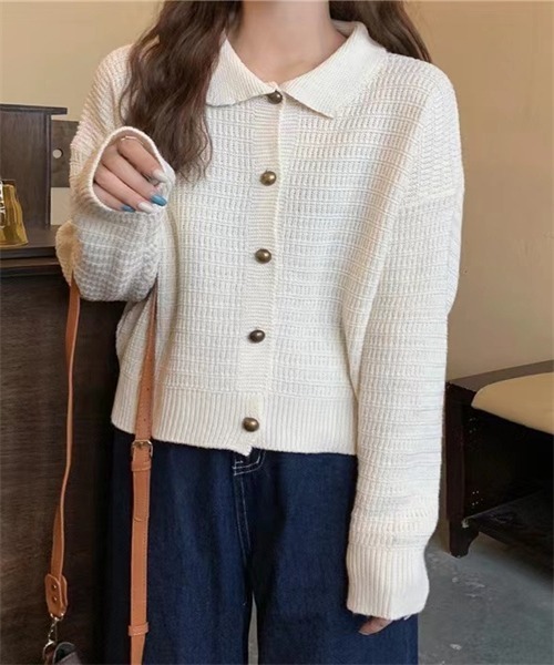 FREE STYLISTS(フリー スタイリスト)の「襟付けニットカーディガン(カーディガン/ボレロ・レディース・キャメル/ベージュ/ネイビー・FREE)」の5枚目の写真