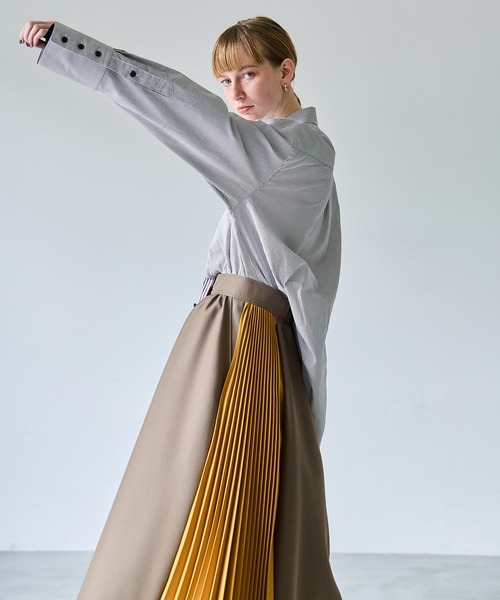 casane（カサネ）の「2WAYアシメプリーツジャンスカ（スカート・レディース・グレー/ブラウン・2/1）」の4枚目の写真