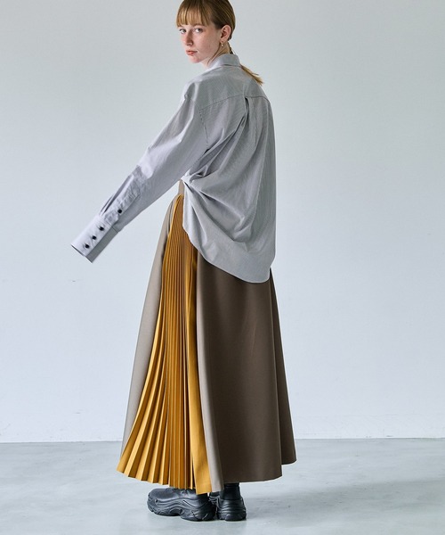 casane（カサネ）の「2WAYアシメプリーツジャンスカ（スカート・レディース・グレー/ブラウン・2/1）」の3枚目の写真