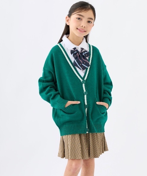 repipi armario（レピピ アルマリオ）の「【repipi armario / レピピアルマリオ】キッズルーズカラーカーディガン　ニット　セーター　Vネック（ニット/セーター・キッズ・グリーン/ネイビー/ピンク/オフホワイト・170/160/150/140）」の3枚目の写真