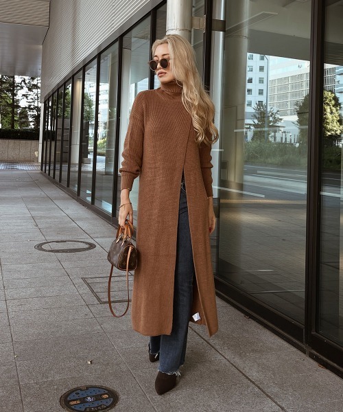 esutoreja（エストレジャ）の「デザインロングハイネックニット（ニット/セーター・レディース・ブラック/ブラウン/ベージュ・FREE）」の5枚目の写真