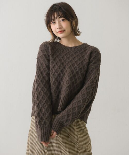 RETRO GIRL（レトロガール）の「ケーブルニットPO（ニット/セーター・レディース・ダークブラウン/オフホワイト/ブルー/ライトベージュ・FREE）」の2枚目の写真