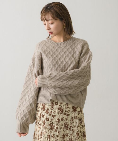 RETRO GIRL（レトロガール）の「ケーブルニットPO（ニット/セーター・レディース・ダークブラウン/オフホワイト/ブルー/ライトベージュ・FREE）」の3枚目の写真