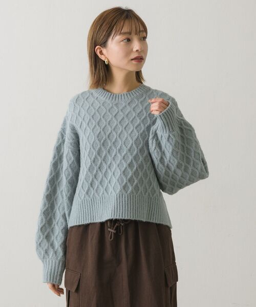 RETRO GIRL（レトロガール）の「ケーブルニットPO（ニット/セーター・レディース・ダークブラウン/オフホワイト/ブルー/ライトベージュ・FREE）」の4枚目の写真