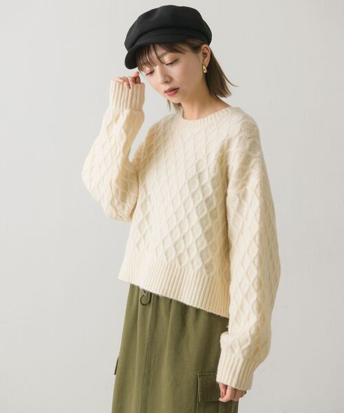 RETRO GIRL（レトロガール）の「ケーブルニットPO（ニット/セーター・レディース・ダークブラウン/オフホワイト/ブルー/ライトベージュ・FREE）」の5枚目の写真