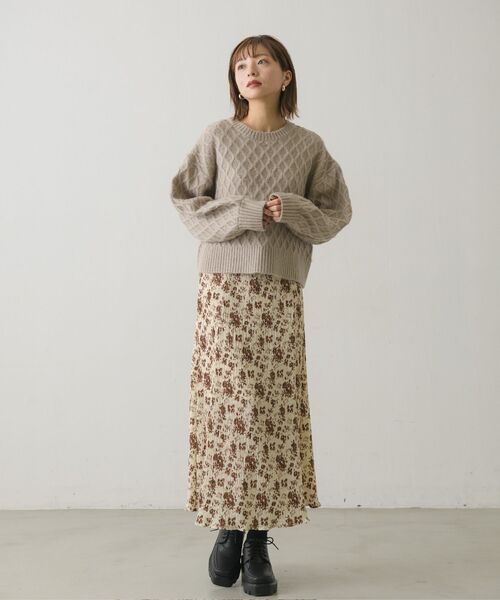 RETRO GIRL（レトロガール）の「ケーブルニットPO（ニット/セーター・レディース・ダークブラウン/オフホワイト/ブルー/ライトベージュ・FREE）」の7枚目の写真