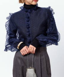 IENA LA BOUCLE ドットオーガンジーラッフルブラウス