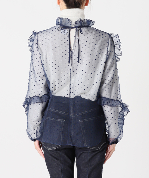 IENA LA BOUCLE（イエナラブークル）の「IENA LA BOUCLE ドットオーガンジーラッフルブラウス（シャツ/ブラウス・レディース・ネイビー・FREE）」の9枚目の写真
