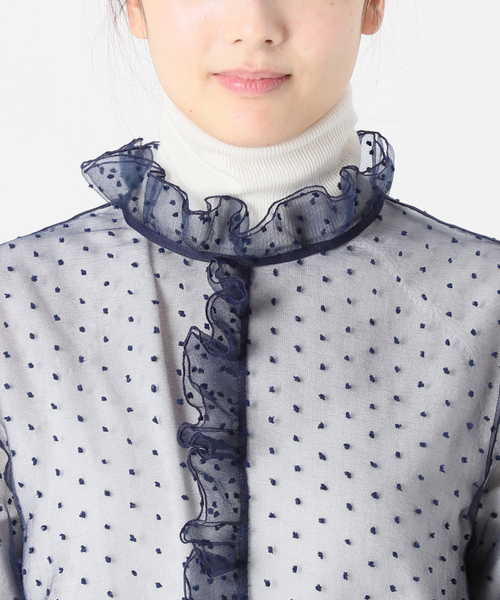 IENA LA BOUCLE（イエナラブークル）の「IENA LA BOUCLE ドットオーガンジーラッフルブラウス（シャツ/ブラウス・レディース・ネイビー・FREE）」の10枚目の写真