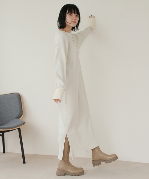 Crisp（クリスプ）の「2wayミリタリーリブワンピース（ワンピース・レディース・アイボリー/オレンジ・FREE）」の5枚目の写真