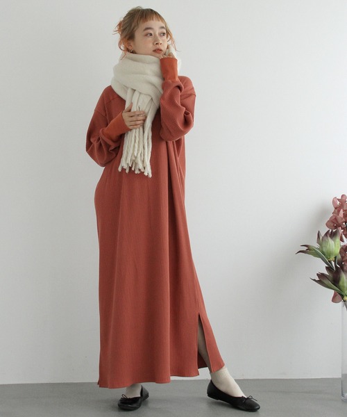 Crisp（クリスプ）の「2wayミリタリーリブワンピース（ワンピース・レディース・アイボリー/オレンジ・FREE）」の14枚目の写真