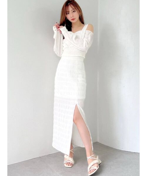 RESEXXY（リゼクシー）の「ギンガムチェックスリットタイトスカート【セットアップ着用可能】（スカート・レディース・ホワイト/ブラック/ベージュ・FREE）」の4枚目の写真