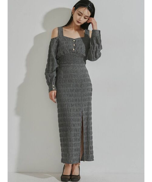 RESEXXY（リゼクシー）の「ギンガムチェックスリットタイトスカート【セットアップ着用可能】（スカート・レディース・ホワイト/ブラック/ベージュ・FREE）」の5枚目の写真