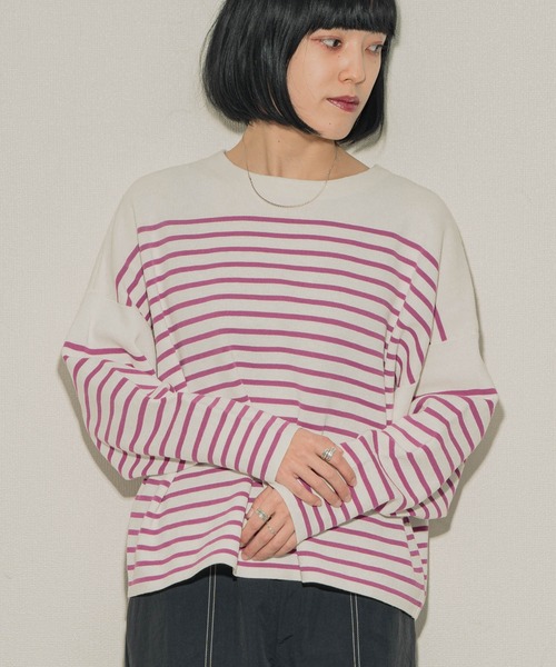 ottilie（オティーリエ）の「ottilie ミラノリブボーダープルオーバー（Tシャツ/カットソー・レディース・ピンク/グリーン/ブラック・FREE）」の3枚目の写真