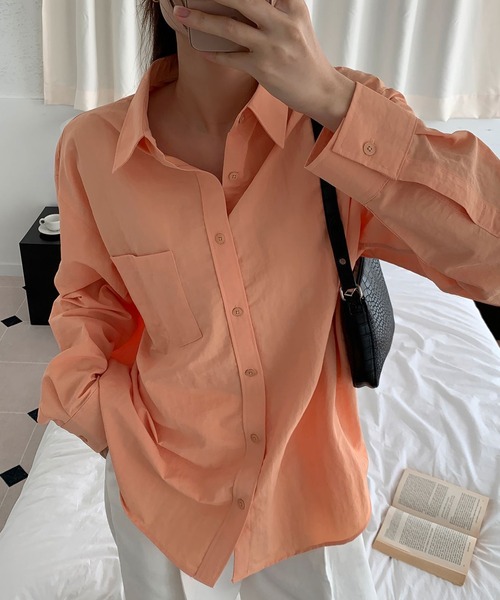 fd style（エフディ スタイル）の「2サイズの男女共用オーバーフィットシャツ（シャツ/ブラウス・レディース・Orange/LT.Blue/DK.Gray/Cream・LARGE/MEDIUM）」の8枚目の写真