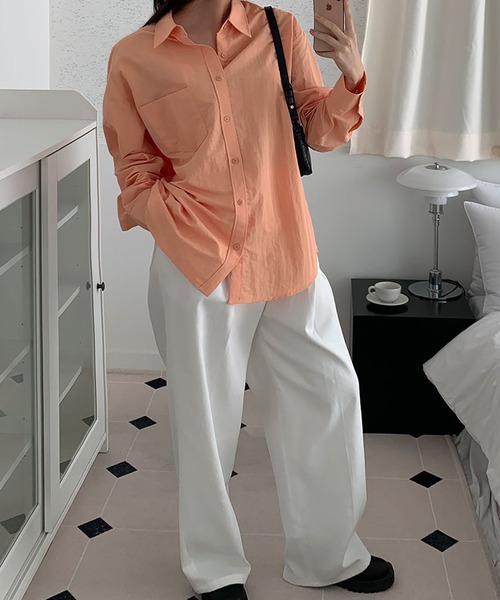 fd style（エフディ スタイル）の「2サイズの男女共用オーバーフィットシャツ（シャツ/ブラウス・レディース・Orange/LT.Blue/DK.Gray/Cream・LARGE/MEDIUM）」の18枚目の写真