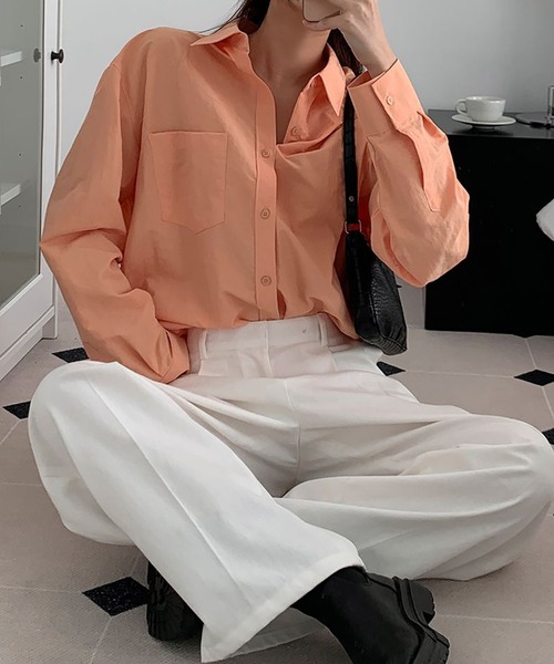 fd style（エフディ スタイル）の「2サイズの男女共用オーバーフィットシャツ（シャツ/ブラウス・レディース・Orange/LT.Blue/DK.Gray/Cream・LARGE/MEDIUM）」の12枚目の写真