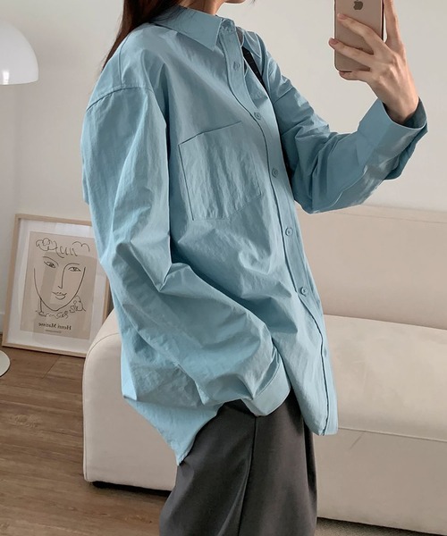 fd style（エフディ スタイル）の「2サイズの男女共用オーバーフィットシャツ（シャツ/ブラウス・レディース・Orange/LT.Blue/DK.Gray/Cream・LARGE/MEDIUM）」の7枚目の写真