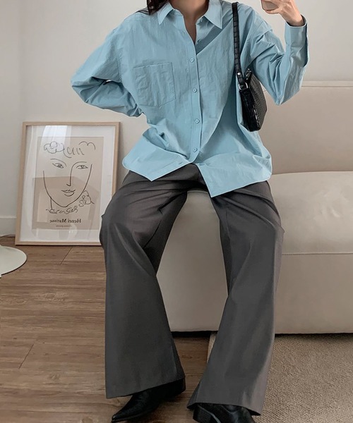 fd style（エフディ スタイル）の「2サイズの男女共用オーバーフィットシャツ（シャツ/ブラウス・レディース・Orange/LT.Blue/DK.Gray/Cream・LARGE/MEDIUM）」の19枚目の写真