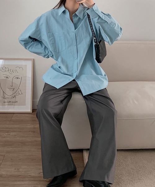 fd style（エフディ スタイル）の「2サイズの男女共用オーバーフィットシャツ（シャツ/ブラウス・レディース・Orange/LT.Blue/DK.Gray/Cream・LARGE/MEDIUM）」の10枚目の写真