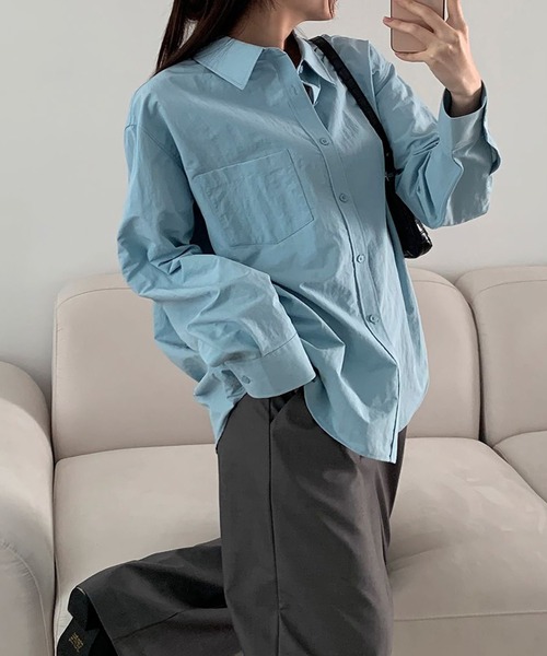 fd style（エフディ スタイル）の「2サイズの男女共用オーバーフィットシャツ（シャツ/ブラウス・レディース・Orange/LT.Blue/DK.Gray/Cream・LARGE/MEDIUM）」の16枚目の写真