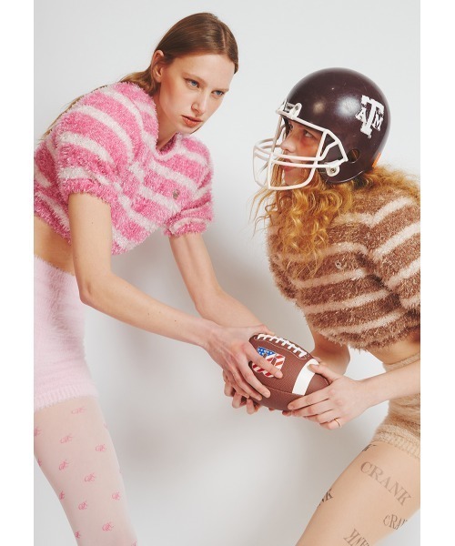 tシャツ A'GAM/9×.kom「CRANK/クランク」FUR STRIPE CROP TOP/ファーボーダークロップ レディース A'GAM/9×.kom『CRANK/クランク』FUR STRIPE CROP TOP/ファー