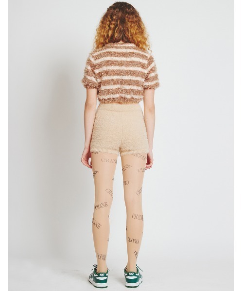 ★CRANK★STRIPE SPORTY CROP TOP_PK★正規品/韓国直送料込/人気 A'GAM/9×.kom『CRANK/クランク』FUR STRIPE CROP TOP/ファー