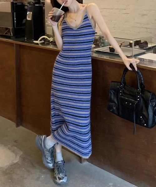 Vipoa（ヴィポア）の「マルチストライプニットキャミワンピース