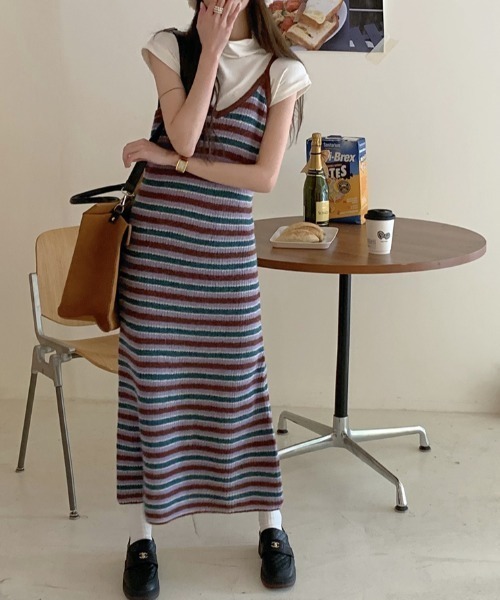 me&me coutureアイボリー ストライプ柄 キャミワンピース me&me coutureアイボリー ストライプ柄 キャミワンピース me&me