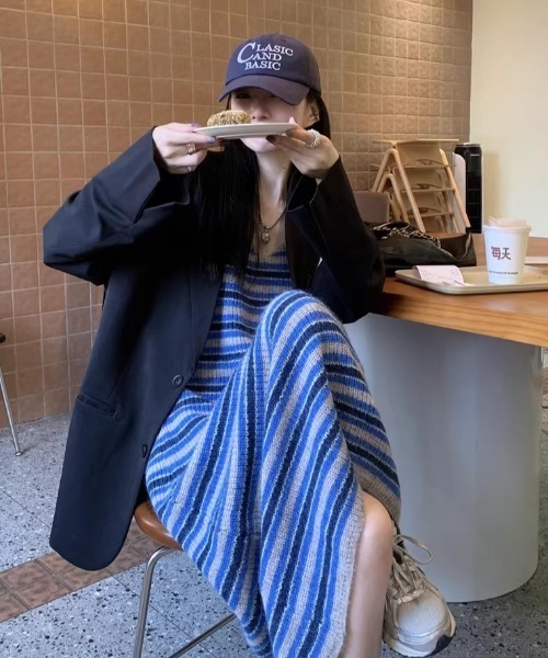 Vipoa（ヴィポア）の「マルチストライプニットキャミワンピース（ワンピース・レディース・パープル/ブルー・FREE）」の10枚目の写真