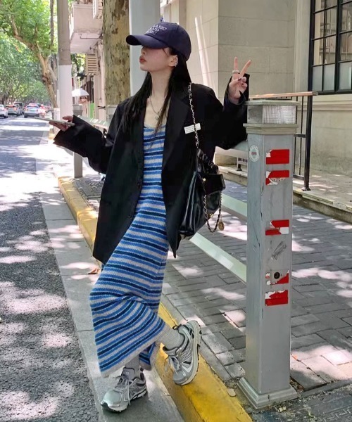 Vipoa（ヴィポア）の「マルチストライプニットキャミワンピース（ワンピース・レディース・パープル/ブルー・FREE）」の9枚目の写真