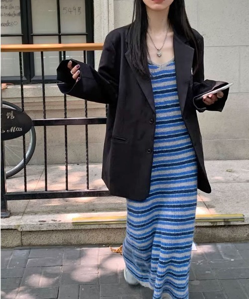 Vipoa（ヴィポア）の「マルチストライプニットキャミワンピース（ワンピース・レディース・パープル/ブルー・FREE）」の11枚目の写真