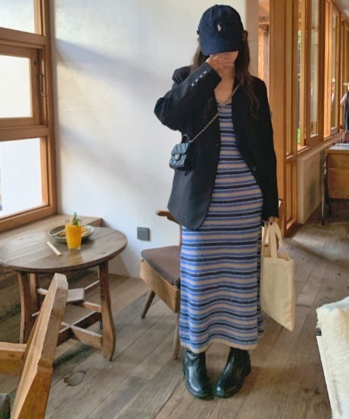 Vipoa（ヴィポア）の「マルチストライプニットキャミワンピース（ワンピース・レディース・パープル/ブルー・FREE）」の13枚目の写真