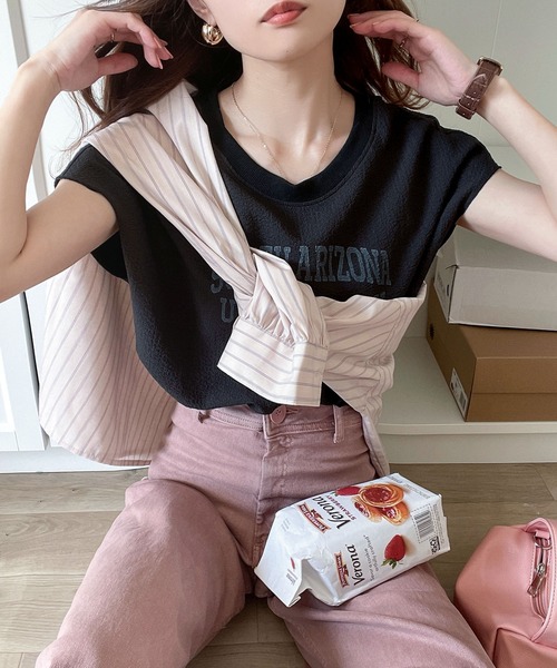 Java（ジャバ）の「《JaVa ジャバコラボ》上品ヴィンテージ。フレンチスリーブプリントカットソー（Tシャツ/カットソー・レディース・ブラック/グレイッシュベージュ/オレンジ/ホワイト・LARGE/MEDIUM/SMALL/X-LARGE）」の10枚目の写真