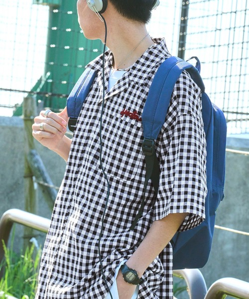 SPOC STORE（スポックストア）の「【SPOC STORE】ロゴ刺繍 ヴィンテージライクチェック オープンカラービッグ半袖シャツ（シャツ/ブラウス・メンズ・ブラック系1/ピンク系/イエロー系/ブラック系2/ネイビー系・M/L）」の7枚目の写真