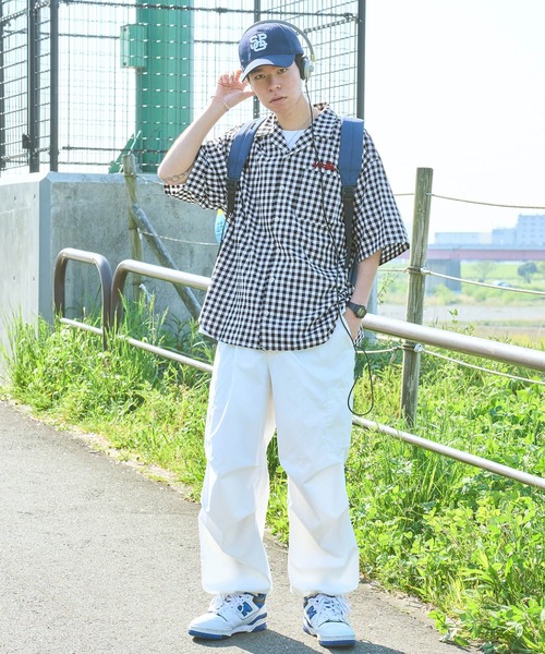 SPOC STORE（スポックストア）の「【SPOC STORE】ロゴ刺繍 ヴィンテージライクチェック オープンカラービッグ半袖シャツ（シャツ/ブラウス・メンズ・ブラック系1/ピンク系/イエロー系/ブラック系2/ネイビー系・M/L）」の8枚目の写真