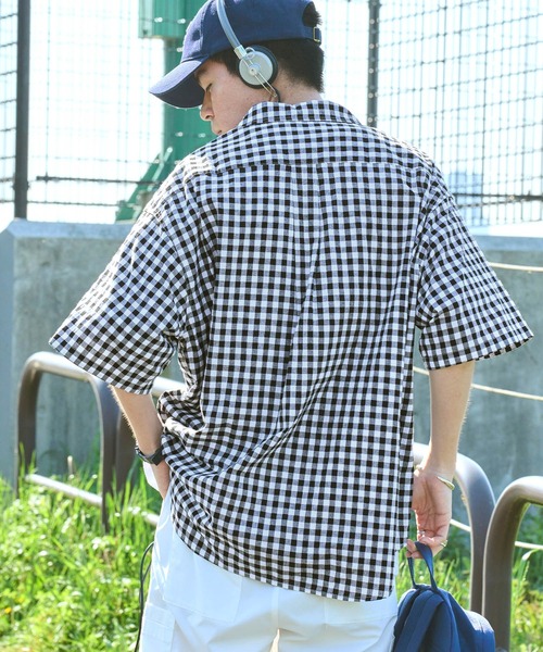 SPOC STORE（スポックストア）の「【SPOC STORE】ロゴ刺繍 ヴィンテージライクチェック オープンカラービッグ半袖シャツ（シャツ/ブラウス・メンズ・ブラック系1/ピンク系/イエロー系/ブラック系2/ネイビー系・M/L）」の12枚目の写真