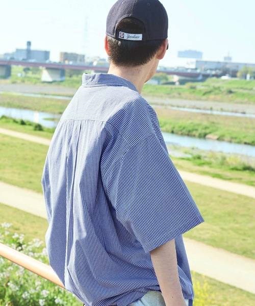 SPOC STORE（スポックストア）の「【SPOC STORE】ロゴ刺繍 ヴィンテージライクチェック オープンカラービッグ半袖シャツ（シャツ/ブラウス・メンズ・ブラック系1/ピンク系/イエロー系/ブラック系2/ネイビー系・M/L）」の16枚目の写真